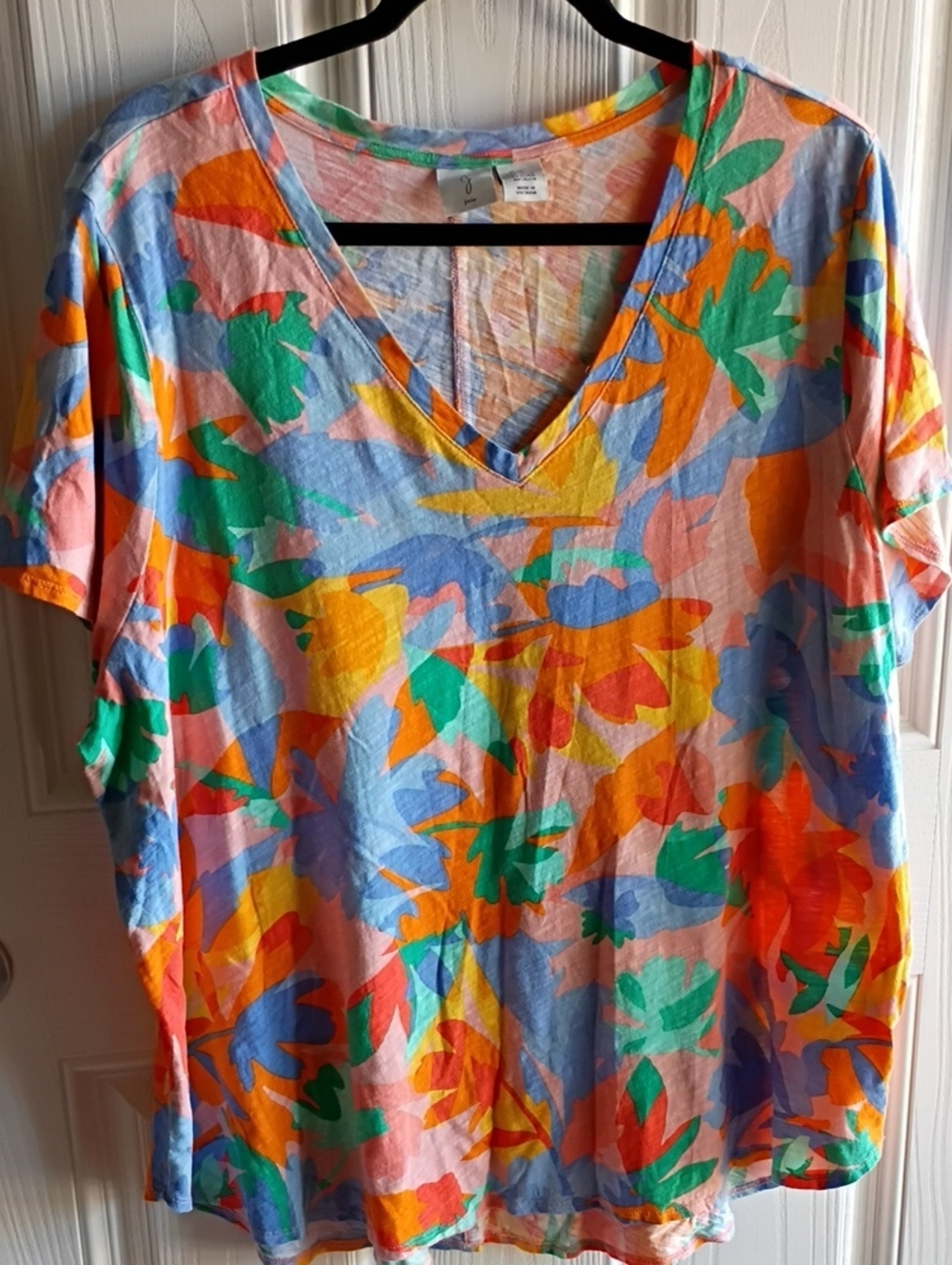 Joie Multicolor V-Neck Short Sleeve Tee-Orange, Green, Blue, Pink, Yellow - New